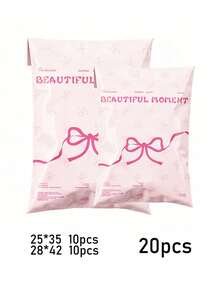 10入/20入新款原色粉色蝴蝶結愛心禮品袋 加厚塑膠收納袋 適用快遞包裝、開學季、畢業季、婚禮季、生日派對、行李箱、衣物袋，適合學校、辦公室、超市運輸、郵寄及返校季 - 粉紅色 - 查看 25