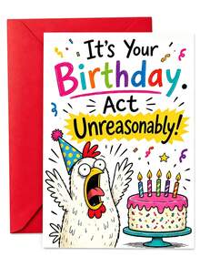 Cartoon Chick Birthday Card With Brown Envelope, Fun Slogan Colorful Confetti Cake Print, Blank Inner Paper Note Card, Creative Handwritten Greeting Stationery, Cute Birthday Gift For Friends And Family Holiday Party - Multiple Styles - View 2