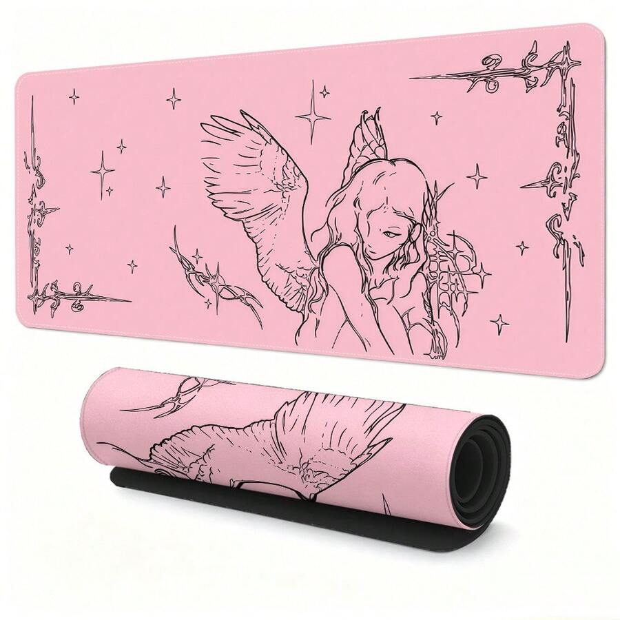 Crying Angel Illustration Desk Mat | Gothic Angel Mousepad, Starry Border - Mouse Pad - View 1