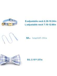 3pcs Cute Plaid Cat Collar Set With Bell, Adjustable Soft Neck Strap, Fashion Pet Accessory For Daily Walking - Multicolor - View 7