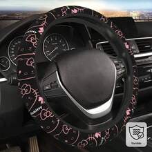 SANRIO 1 Buah Sarung Setir Hello Kitty - Cocok Untuk Sebagian Besar Model Mobil - Motif Bunga Pink, Hati, dan Bintang. Desain Wajah Hello Kitty. Aksesori Mobil Tahan Lama (Tanpa Cincin Dalam), Menambah Keceriaan Interior Mobil, Hadiah yang Bagus Untuk Keluarga dan Teman - A - View 2