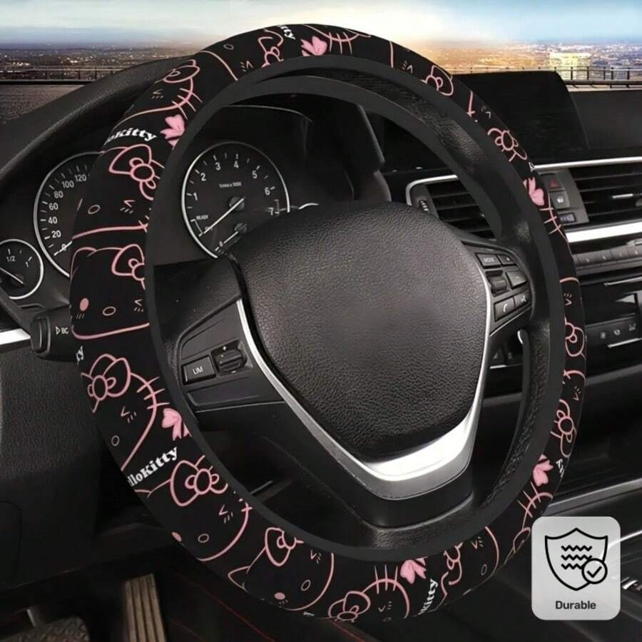 SANRIO 1 Buah Sarung Setir Hello Kitty - Cocok Untuk Sebagian Besar Model Mobil - Motif Bunga Pink, Hati, dan Bintang. Desain Wajah Hello Kitty. Aksesori Mobil Tahan Lama (Tanpa Cincin Dalam), Menambah Keceriaan Interior Mobil, Hadiah yang Bagus Untuk Keluarga dan Teman