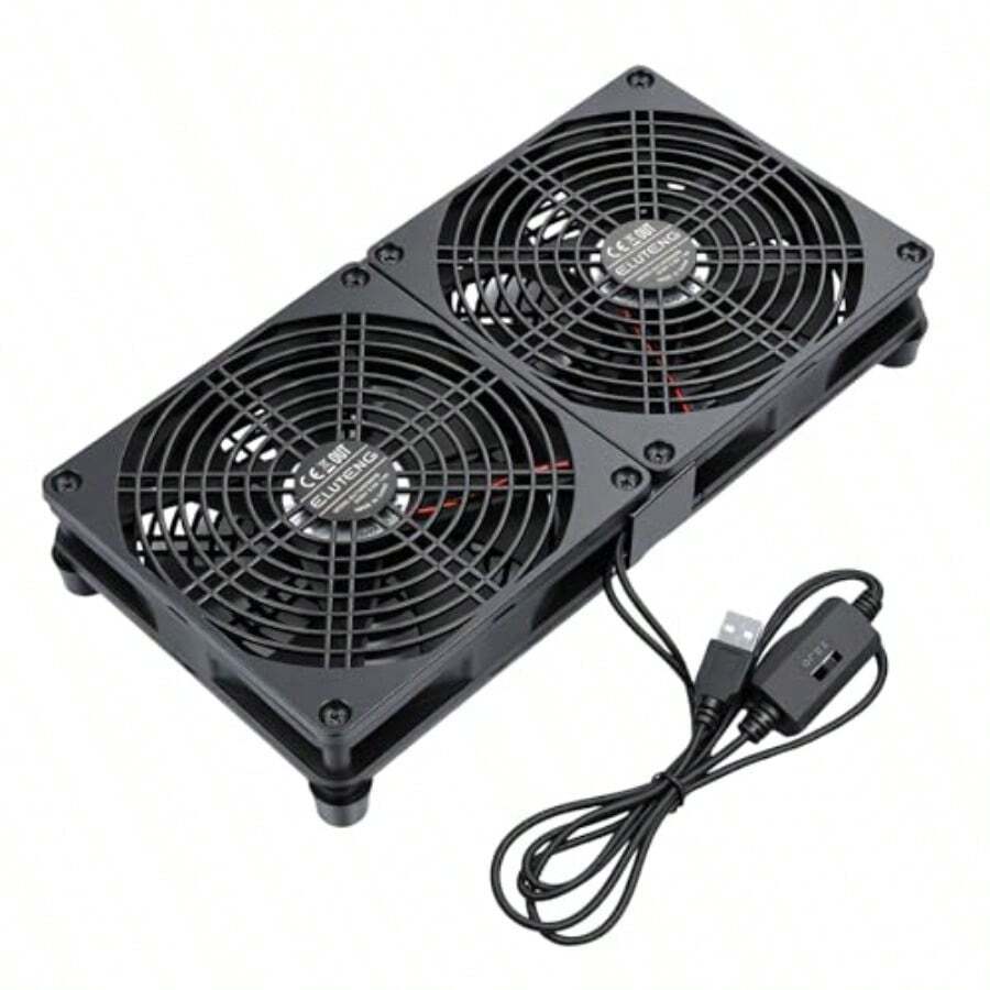 ELUTENG USB扇風機 12cm 防振ゴム足付き 静音 PC冷却ファン 2個1組 油圧軸受 長寿命 パソコン 送風機 3段階風量調節 風量最大1500RPM 静音 横置き可能 PC//ノートパソコン/ルーター冷却に ゲーマーや在宅ワーク等適用 ブラック - チェックする 1