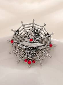 1pc Vintage Hip Hop Hollow Spider Web Brooch Charm Halloween Skull Accessory - Multicolor - View 2