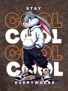 1pc Teen Boys Crew Neck Sweatshirt, Cartoon Rabbit & English Print, Kids Clothing, Autumn/Winter Kids Top - Brown - View 6