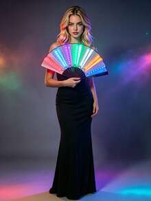 Multi-Color Foldable LED Light-Up Handheld Short Fan, Sweet Fairy Cyberpunk Street Style Decorative Accessory For Weddings, Parties, Music Festivals, Carnivals, Halloween, Stage Performances, Traditional Dance And Photography - View 23