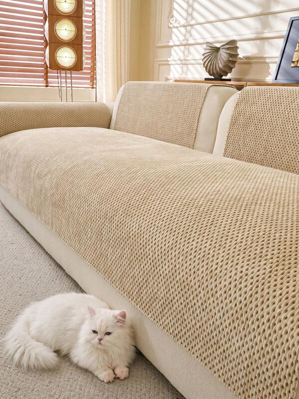 1pc All-Season Comfortable Chenille Sofa Cushion Cover, Modern Minimalist Anti-Slip Sofa Seat Cover, Dust-Proof, Dirt-Resistant, Machine Washable, Hand Washable, Soft, Non-Fading, Non-Shedding, Pet-Friendly Protective Cover, Adjustable Corner Sofa Cover Suitable For Bedroom, Office, Living Room, Combination Furniture, L-Shaped Sofa And 1, 2, 3, 4-Seater Sofa