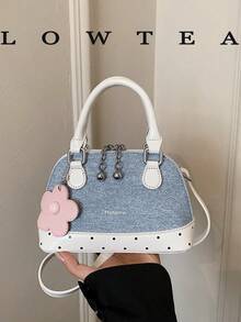 1pc Color Block PU Leather New Women Bag, Shoulder Bag, Crossbody Bag, Fashionable Shell Handbag, Adjustable Strap, Suitable For Girls, College S - Baby Blue - View 5