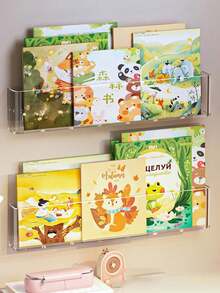 1pc Acrylic Wall-Mounted Bookshelf, Transparent Minimalist No-Drill Wall Hanging Magazine Rack - Transparent - View 3