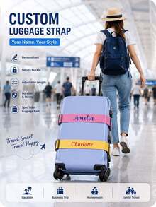 Personalized Luggage Strap With Name, Custom Text Adjustable Suitcase Strap, Bright Luggage Identifier, Reusable Travel Bag Belt For Men Women - Multicolor - View 2