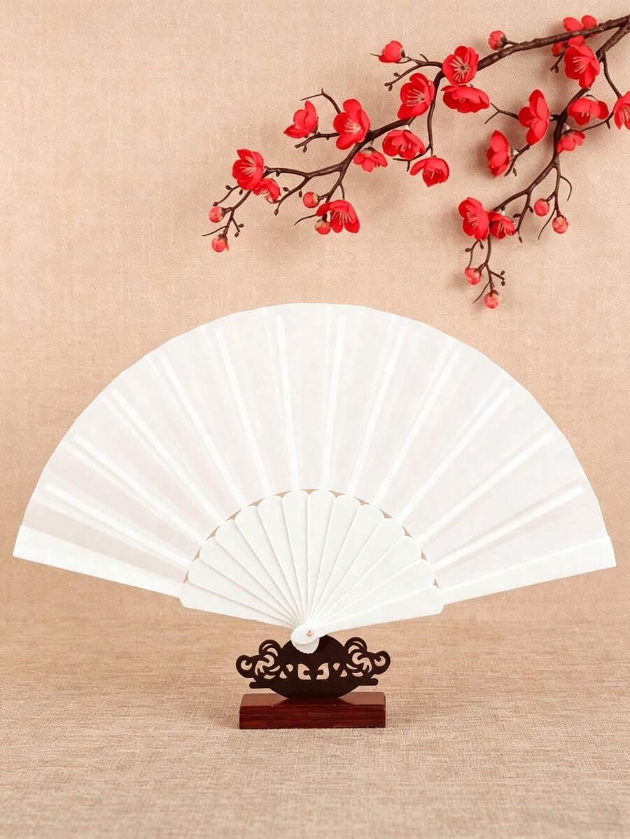 1/3件 DIY 加厚雙面純白半熟宣紙手繪宮扇空白漆扇竹扇 - 白色 - 查看 1
