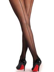 1pc Women's Tight Black Vertical Line Fashionable Slimming Super Thin Breathable Stockings - Black - View 3