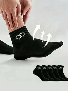 1/10/20 Pairs Unisex Black & White Heart Pattern Short Socks, Soft, Odor-Resistant, Breathable, Moisture-Wicking, Sports Socks, Couple Socks, Suitable For Daily Wear, Back To School Season, All Seasons - Black and White - View 3