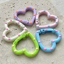 5pcs Random Color Mixed Heart-Shaped Keychains, Painted Candy Color Spring Clips, Suitable For Handmade Jewelry Making, Keychains, Bags, Packaging Decor Rings - Heart (Random Color) - View 4