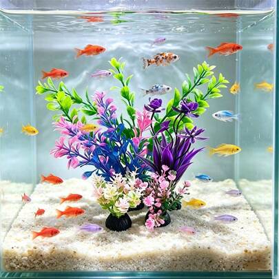 Artificial Flowers For Fish Tank Colorful Aquarium Artificial Plastic Plants Decoration, Grass Aquarium Decor Set, Fish Tank Decorations Hides Accessories