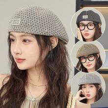Summer Korean Style New Women's Beret Hat, Fashionable Elegant Versatile Sun Protection Knitted Hollow Artist Hat - A - View 1