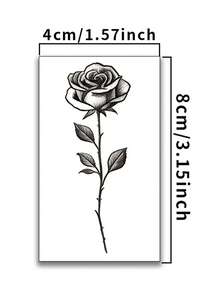 Y2K Semi-Permanent Arm Tattoo Stickers, 1-2 Weeks Long Lasting, LOVE Rose Pattern DIY Collarbone, Arm, Ear, Shoulder, Neck, Fine Line Temporary Tattoo - Black - View 3