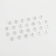 1pc Fashion Stainless Steel Heart Initial Pendant Toggle Clasp Chain Necklace Women For Party - Silver - View 4