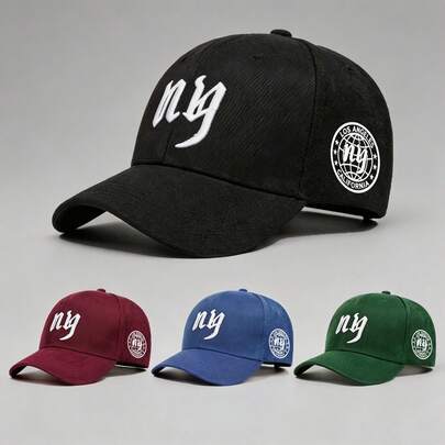 1 Pc Vintage NY Letter Patch Hats For Men - Adjustable Hats, UV Protection Sun Hat, Ideal For Hiking, Mountaineering, Travel, And Outdoor Activities
