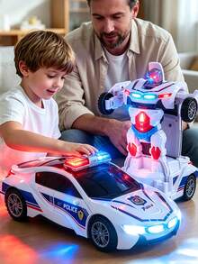 Boys Electric Transforming Police Car Toy With Lights, Music And Automatic Transformation Function, Educational Toy Holiday Gift - Police Car - View 3