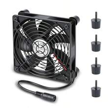 ELUTENG DCファン 12cm 12V 回転数1700RPM 油圧ベアリング 120mm 冷却ファン 金属製フレーム付き 防振ゴム足4個付属 可変速機能なし 小型卓上扇風機 PCケース サーバー テレビボックス冷却に最適 DC Fan 黒 - チェックする 1