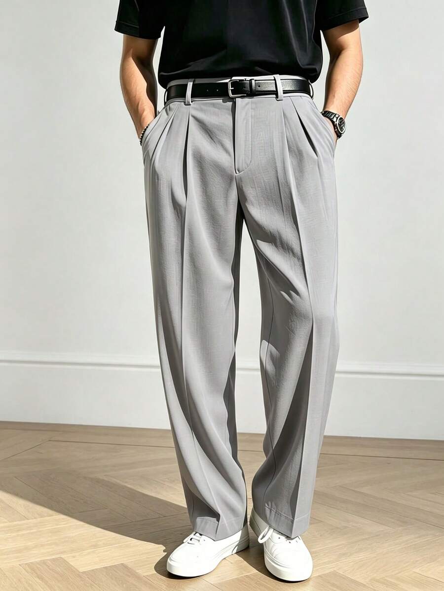 Men's Lightweight Linen Casual Pants, Fashionable Streetwear For Summer - smoke gray - View 1