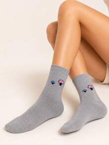 5 Pairs Small Mushroom Solid Color Thick Terry Mid-Calf Socks, Autumn/Winter Daily Commute Casual Versatile Women's Socks - Multicolor - View 5