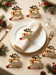 12pcs/6PCS/2PCS Christmas Painted Rhinestone Napkin Rings, Assorted Exquisite Christmas Napkin Rings, Christmas Home Party Table Decor Metal Napkin Rings, Christmas Restaurant Hotel Party Decor - Multicolor - View 22