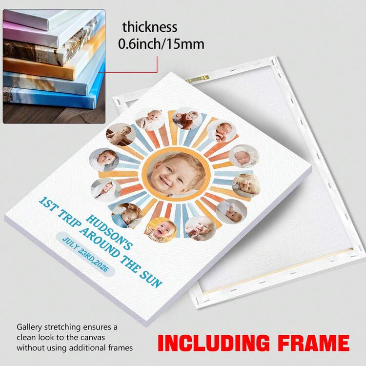 1pc First Trip Around The Sun First Birthday Milestone Board Custom Poster, You Are My Sunshine First Year Photo Collage, 1st Birthday Photo Sign, Customized Wall Art, Pictures Custom Photo, Customizable Things, Optional Frame. - Multicolor - View 3