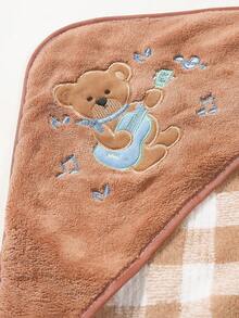 Coral Fleece Kids Hooded Bath Towel, Newborn Baby Wrap Blanket, Cute Embroidered Cartoon Bath Cape Robe - Multicolor - View 3
