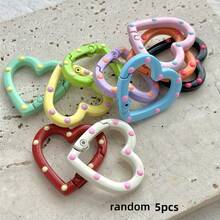 5pcs Random Color Mixed Heart-Shaped Keychains, Painted Candy Color Spring Clips, Suitable For Handmade Jewelry Making, Keychains, Bags, Packaging Decor Rings - Heart (Random Color) - View 3