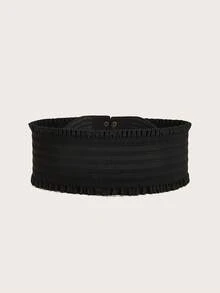 1pc Women's Button Lace Elastic Waist Belt - Black - View 2