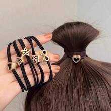 10pcs Vintage Gold Label High Elasticity Heart & Star Shaped Hair Clips, Suitable For Girls Commuting, Hair Accessories - Multicolor - View 7