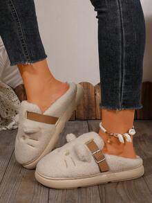 1 Pair Women Off White Cartoon Mule Slippers Buckle Decor Indoor Home Footwear - Beige - View 5