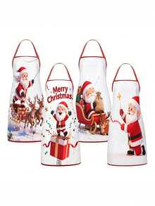 4PCS Christmas Mrs. Claus Apron Set, Funny Santa Costume Print Adjustable Waterproof Kitchen Apron, Holiday Cooking Apron Gift For Women - Multicolor - View 14