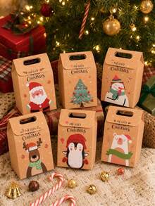1/3/6/12/24pcs Christmas Party Gift Boxes, Kraft Paper Gift Boxes With Santa Claus And Christmas Tree Pattern, With Paper Tags, Suitable For Gifts, Party Favors And Christmas Decorations - Multicolor - View 1