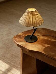1pc USB Powered Creative Slanted Handmade Woven Rattan Table Lamp, Japanese Wabi-Sabi Nordic Ins Cream Style, Bedroom Bedside Living Room Decor Ambient Light, Desktop Lamp, Minimalist Modern Vintage Premium Decorative Table Lamp - Black - View 7
