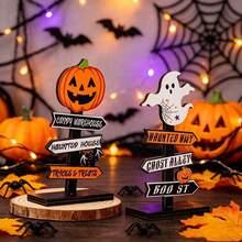 Cartoon Ghost Pumpkin 3D Wooden Desktop Decoration, Suitable For Halloween Home Decor Items. - Multiple Styles - View 2