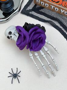 Women's Halloween Skeleton Hand Hair Clip, Gothic Skeleton Artificial Rose Eyeball Decor Side Hair Clip, Suitable For Women And Girls Horror Cosplay Party Hairstyle Accessory, Match Halloween Devil Party Costume Hair Accessory, Women's Halloween Hair Accessory Costume Prop, Women's Hair Clip, Halloween Costume, Women's Hair Accessory - Multicolor - View 7