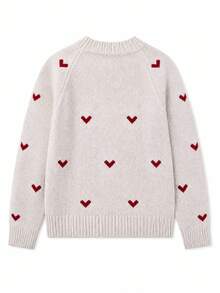 Sweater Rajut Longgar Leher Bulat Raglan Motif Hati Merah Warna Oatmeal untuk Wanita, Atasan Rajut Gaya Seksi untuk Musim Gugur - Sampanye - View 4