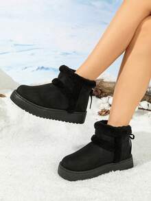 Sepatu Bot Ankle Wanita Sol Tebal Bergaya Vintage, Sepatu Bot Musim Dingin Sol Platform untuk Perjalanan Sehari-hari - Hitam - View 2