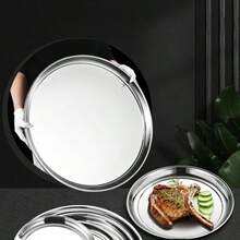 Stainless Steel Round Plate, Steamed Rice Noodle Plate, Cake Plate, Rice Roll Plate, Flat Bottom Dish, BBQ Multi-Purpose Plate - View 5