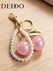 Dedoo Fashionable Cherry Keychain, Shiny Resin Pendant, Alloy C-Shaped Hook, Customizable, Suitable For Wallet/Bag, Ideal Gift For Family, Friends, Couples, Perfect For Valentine's Day - Pink - View 4