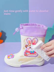 Upgraded Children's Plush Rain Boots, Thick Warm Durable Rubber Boots, Cute Cartoon High-End Rain Boots For Boys & Girls, Elementary Students, Fresh Style, Sturdy & Practical - White - View 3