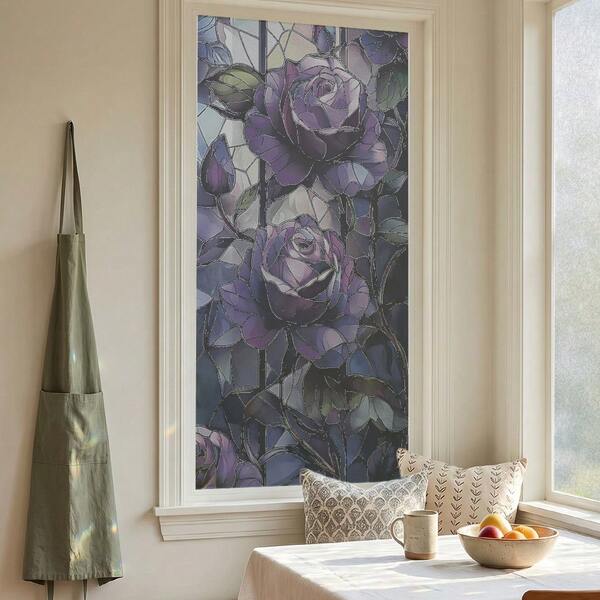 1/2pcs Vintage Purple Rose Frosted Window Privacy Film, Electrostatic Adsorption PVC Window Film, Suitable For Living Rooms, Bedrooms And Home Decor, Halloween Decorations.