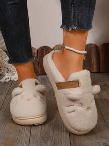 1 Pair Women Off White Cartoon Mule Slippers Buckle Decor Indoor Home Footwear - Beige - View 6