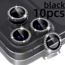 10片裝鑽石鷹眼鏡頭膜，相容 Apple 11/12/12Mini/11Pro/11ProMax/12Pro/12ProMax/13/13Mini/13Pro/13ProMax/14/14Plus/14Pro/14ProMax/15/15Plus/15Pro/15ProMax/16/16Plus/17/16Pro/16ProMax/16E/SE4/17E/17Pro/17Promax/17Air/18PRO/18PROMAX，閃亮鑽石時尚新小眾鏡頭膜，高級鏡頭保護蓋後置相機保護環，必備禮物，防爆防刮，高清鏡頭保護 - 黑色 - 查看 33