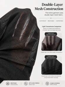 Camiseta de malla de unicolor de alta elasticidad, casual, negra para el verano - Negro - Ver 5