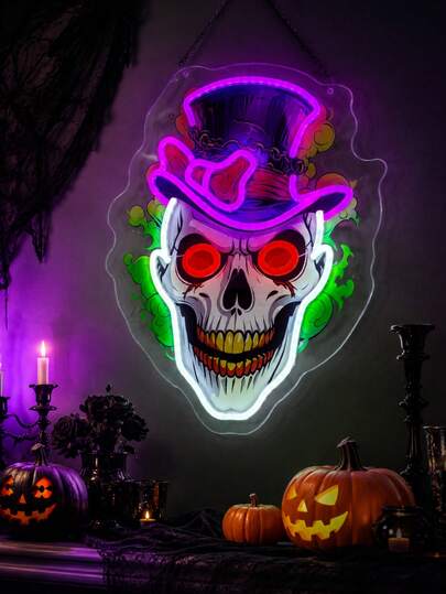 1PC USB-Powered LED Neon Light Cute White Ghost Sign With Glowing Outline And Expressive Face For Halloween Party, Dorm, Bedroom, Bar, Game Room And Spooky Season Decor
