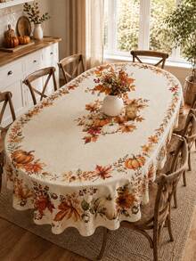 1pc Autumn Pumpkin Round Tablecloth, Polyester Circular Table Cover With Maple Leaves, Harvest Floral Print And Rustic Farmhouse Style For Dining Table, Kitchen Decor, Thanksgiving Dinner, Fall Party And Seasonal Home Decoration - Multicolor - View 14